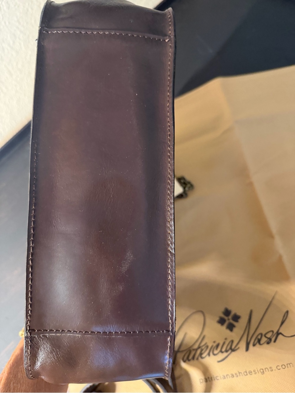 Patricia Nash Iridessa Choco Brn Leather Frame Crossbody Antique Gold Hardware - Picture 13 of 16